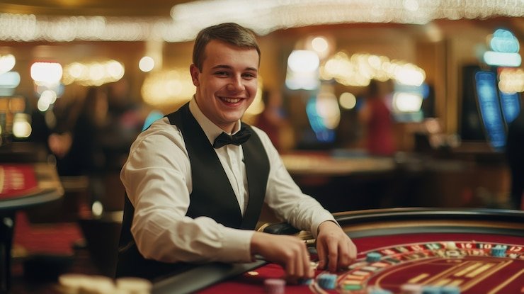 Dadu Online live dealer studio showing two dice, dealer, and HD multi-camera broadcast feed on cobratoto login